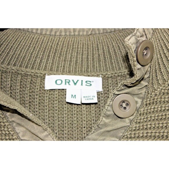Orvis Sweater Mens Medium Green Pullover 1/4 Button 100% Cotton Outdoors Casual - Picture 3 of 10
